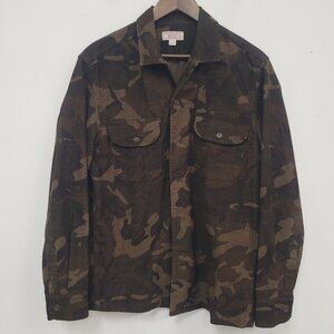 Wallace & Barnes Mens Camo Button Up Shirt Size M Green Corduroy Long Sleeve